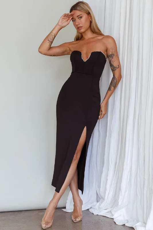 Mystic Diamante Neckline Midi Dress Black Trendy Boho Midi Dress