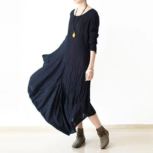 Navy Casual Ruffles Linen Dress Plus Size Asymmetric Sundress Short Sleeve Maxi Dress ( Limited Stock) Chic Off-Shoulder Maxi Dress