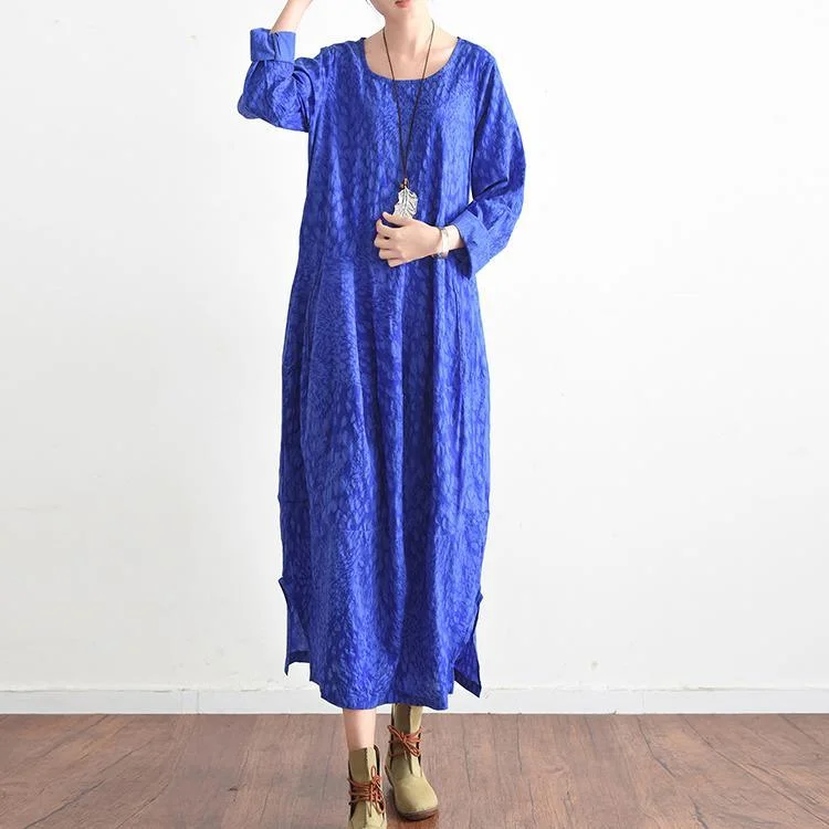 new blue prints cotton dresses plus size casual sundress long sleeve maxi dress Fashionable Off-Shoulder Maxi Dress