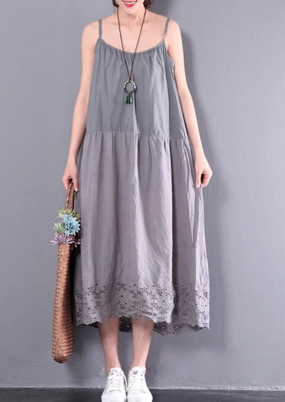 New Gray Big Swing Summer Maxi Dress Plus Size Cotton Maternity Dresses Sleeveless Sundress Classic A-Line Maxi Dress