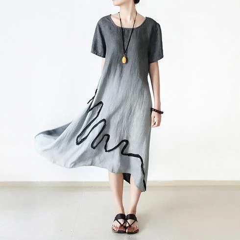 new gray summer dresses plus size casual linen sundress o neck maxi dress Elegant Tiered Maxi Dress