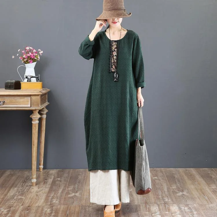 New green fall dress plus size embroidery fall dresses o neck maxi dresses Trendy Printed Maxi Dress