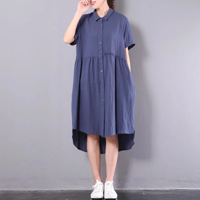 new navy cotton low high dress oversize casual shirt sundress short sleeve maxi dress Cozy Ribbed Maxi Dress