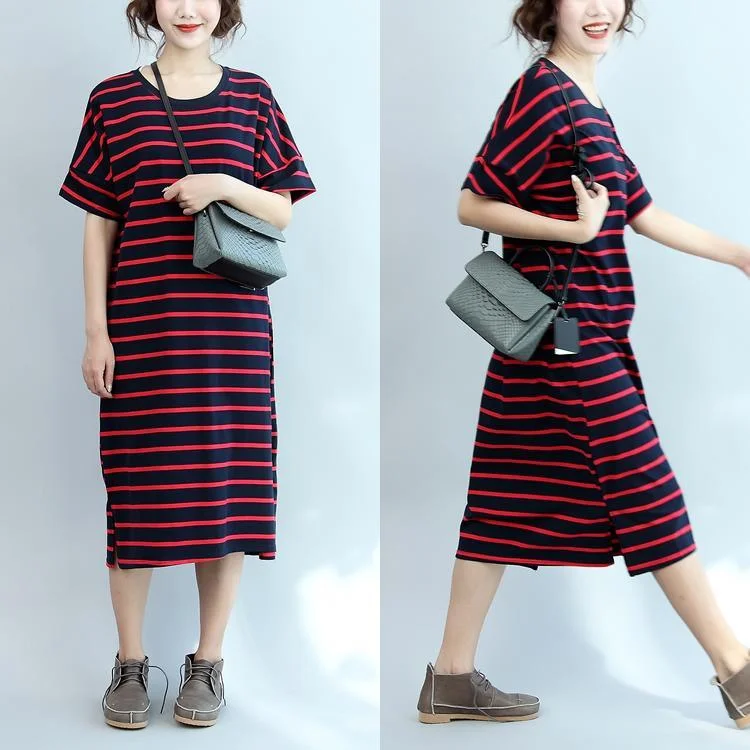 new red streped sundress casual oversize summer dresses short sleeve maxi dress Elegant Maxi Dress with Lace