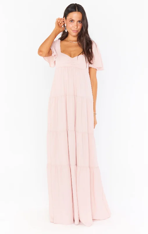 Nicole Maxi Dress ~ Dusty Blush Crisp Trendy Maxi Dress with Lace