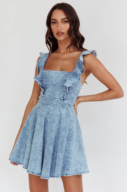 Nola Ruffle Strap Mini Dress Light Denim Classic Striped Mini Dress