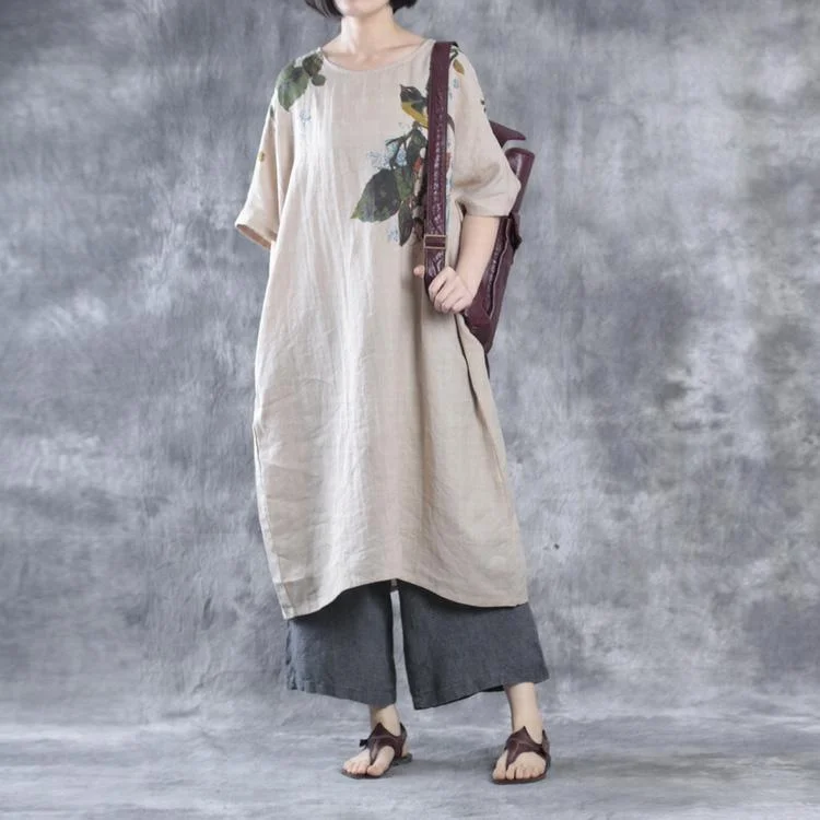 Nude Linen Maxi Dress Plus Size Linen Dresses Floral Caftans Chic Button-Up Maxi Dress