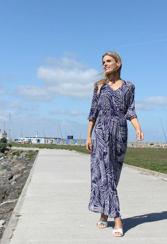 Palm Print Maxi Dress Comfortable Cotton Maxi Dress