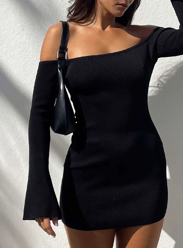 Parisa Long Sleeve Mini Dress Black Fashionable A-Line Mini Dress