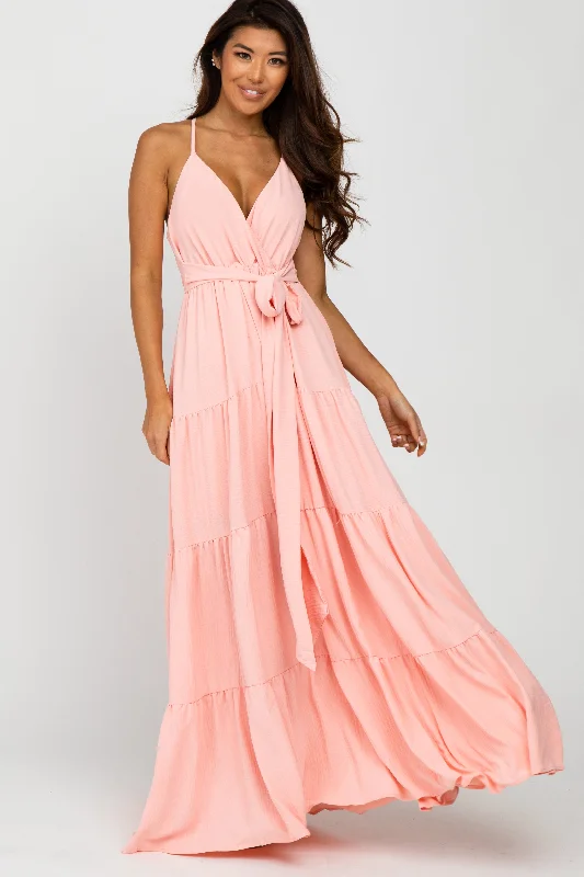 Peach Racerback Tiered Maxi Dress Cozy Knitted Maxi Dress