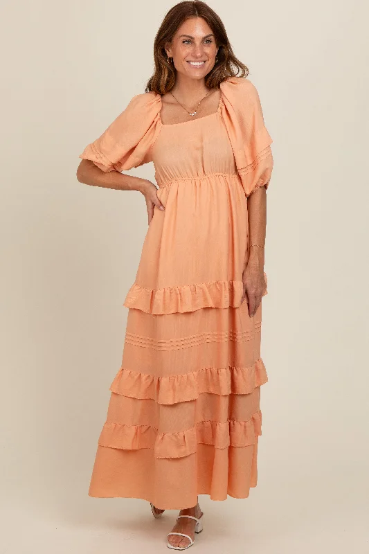 Peach Ruffle Tiered Maxi Dress Comfortable Casual Maxi Dress