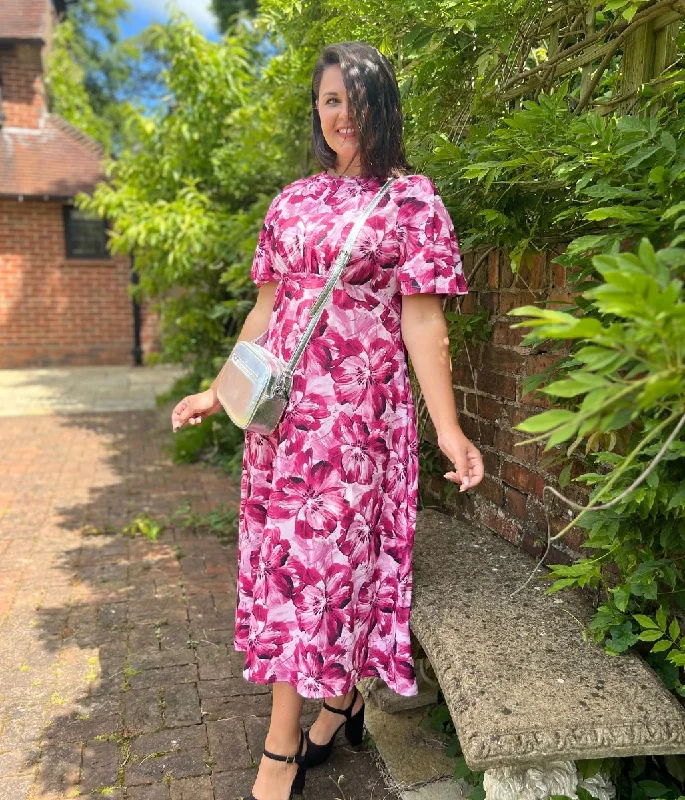 Pink Floral Kate Midi Dress Elegant Faux Wrap Midi Dress