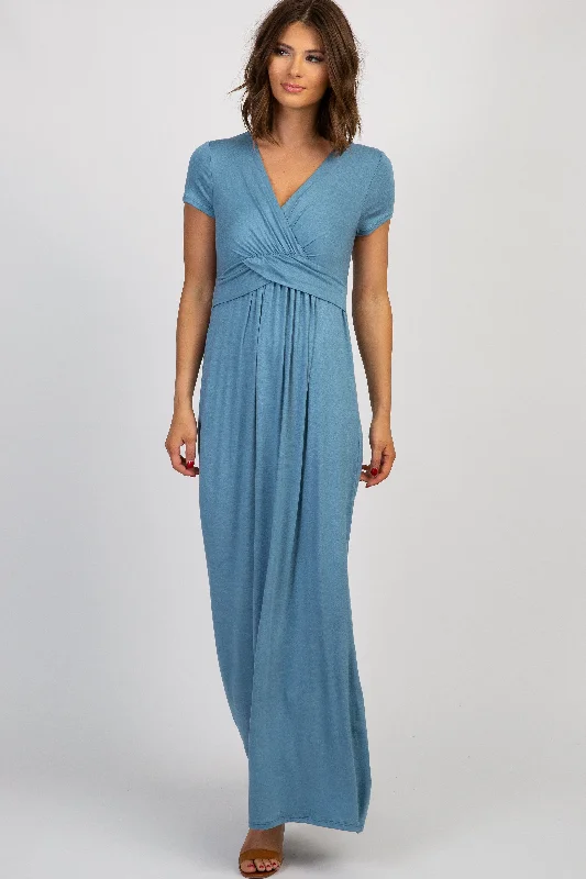 PinkBlush Blue Draped Nursing Maxi Dress Elegant Maxi Dress with Lace