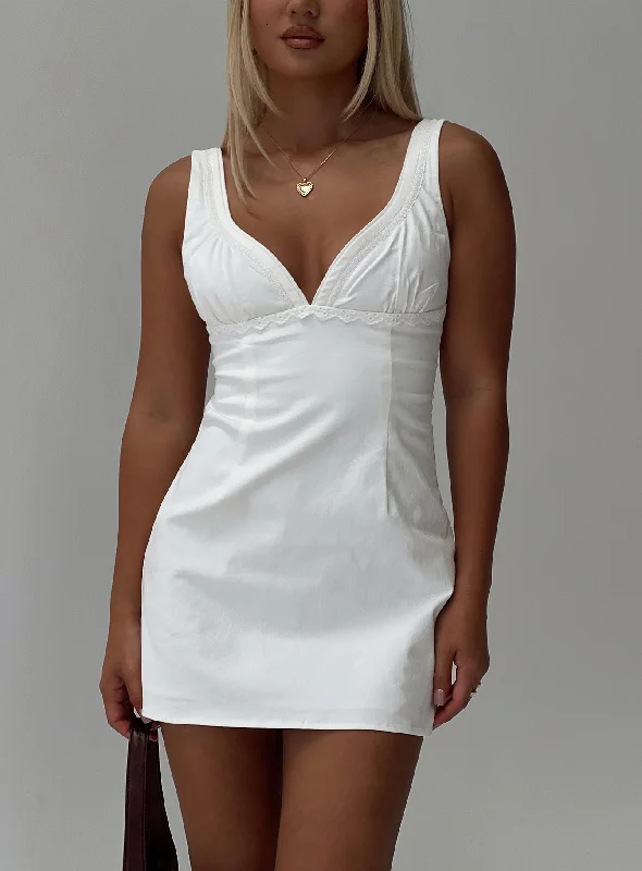 Porcelaine Corset Mini Dress White Cozy Cowl Neck Mini Dress