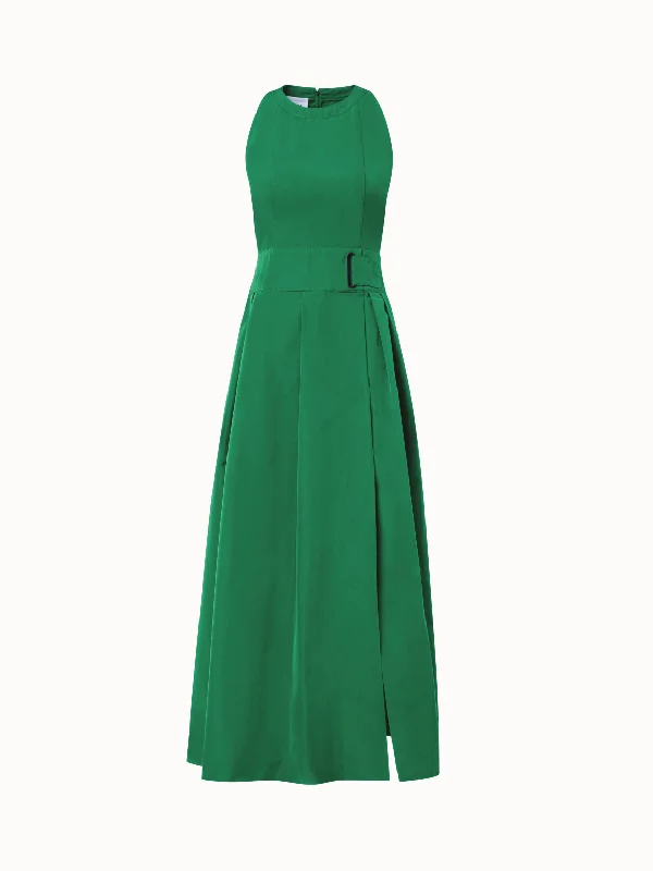 Sleeveless Midi Dress with Belt Trendy Smocked Detail Midi Dress