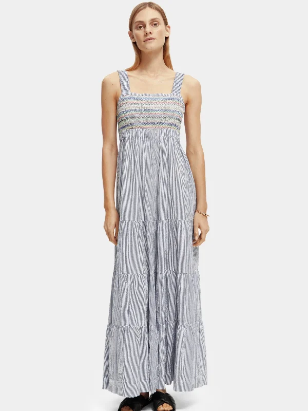 Sleeveless smocked & tiered maxi dress Trendy Off-Shoulder Ruffle Maxi Dress