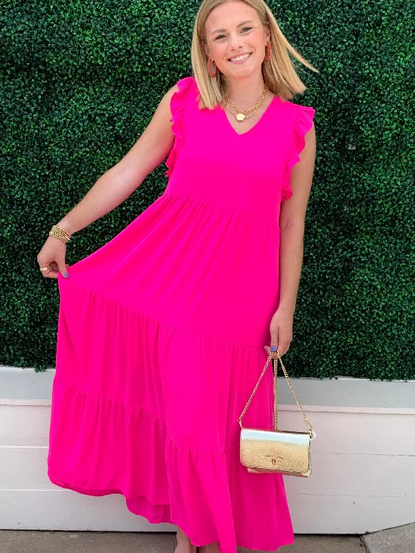 Ruffle Sleeved Maxi Dress Fashionable Asymmetrical Maxi Dress