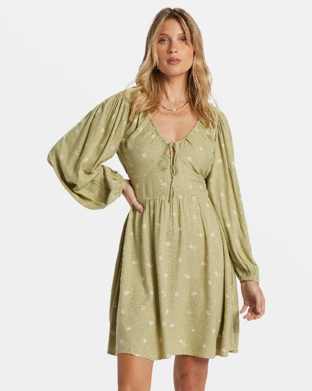 Sol Love Mini Dress - Avocado Cozy Wraparound Mini Dress