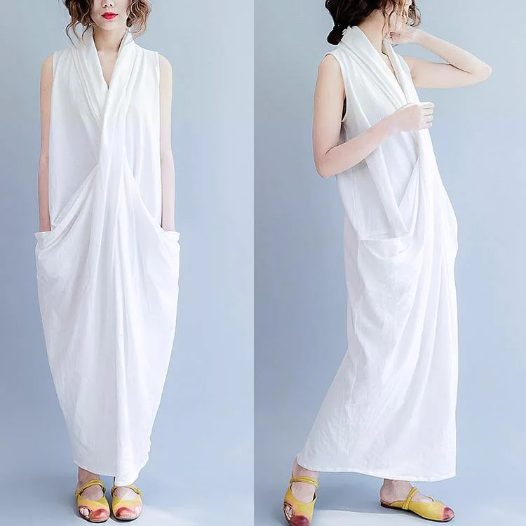 Summer White Cross Bust Cotton Gown Free Style Cotton Dresses Long Maxi Dress Trendy Printed Maxi Dress