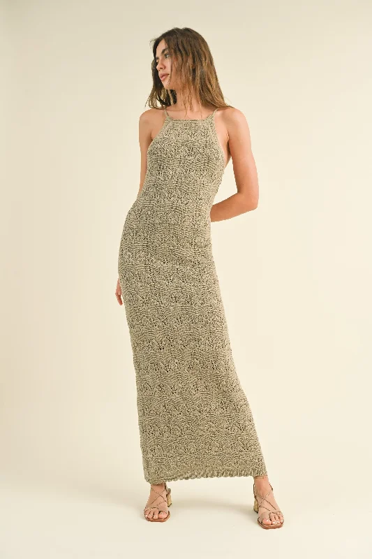 Taupe Crochet Knit Back Cutout Maxi Dress Classic Tulle Maxi Dress