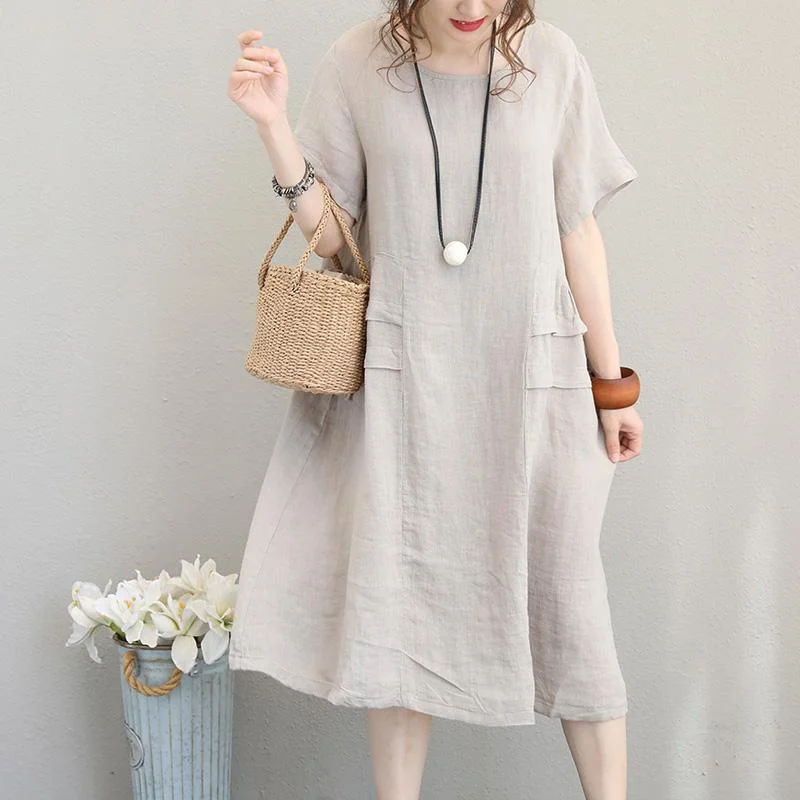 top quality beige linen dresses plus size o neck linen maxi dress top quality short sleeve patchwork maxi dresses Chic Summer Floral Maxi Dress