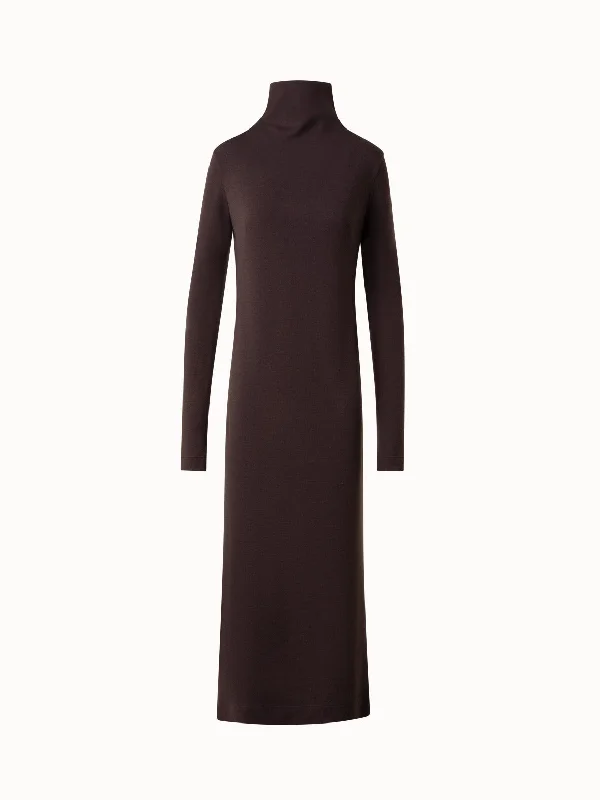 Tube Midi Dress with Turtle Neck in Wool Jersey Comfortable Adjustable Strap Midi Dress