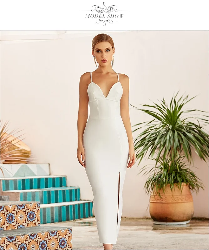 V Neck Spaghetti Strap Bodycon Bandage Maxi Dresses Comfortable Cotton Maxi Dress