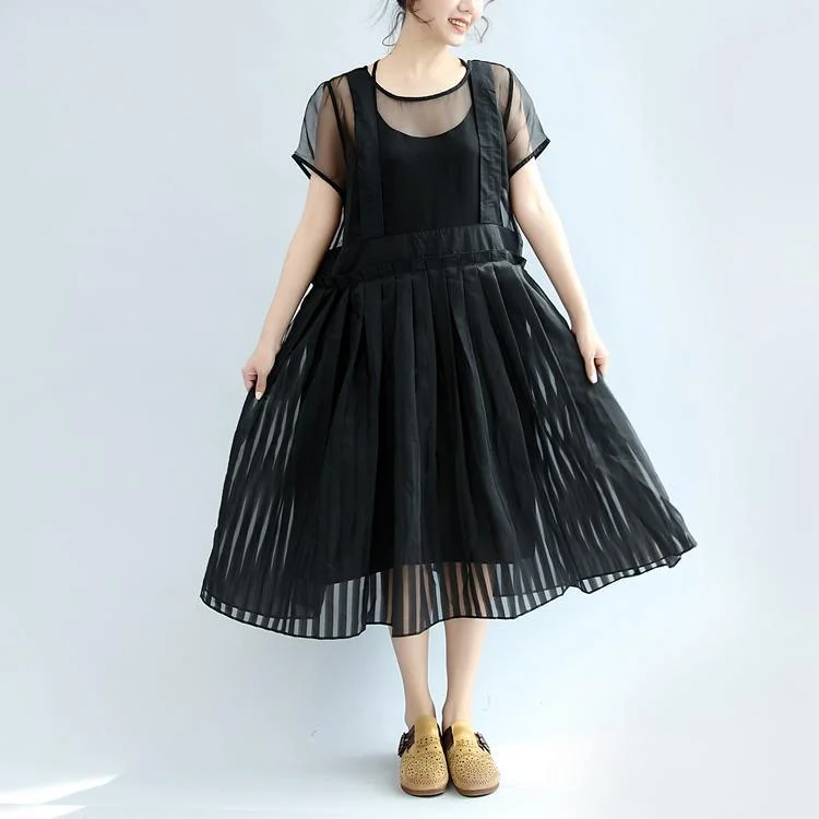 vintage black maxi dresses o neck exra large hem short sleeve summer dress tulle summer dress Elegant Wraparound Maxi Dress