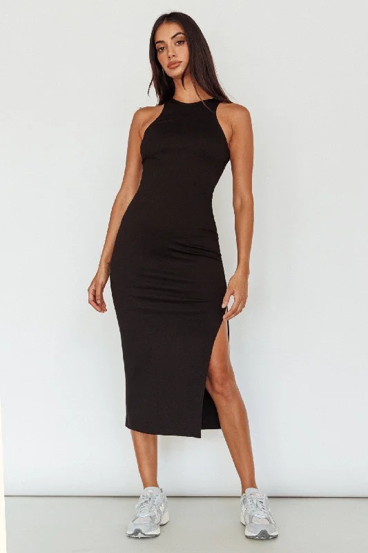 Voyage Racerback Midi Dress Black Fashionable High-Neck Midi Dress