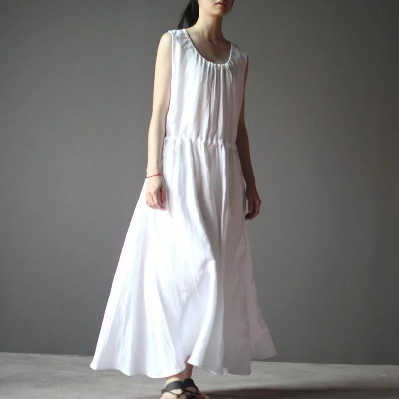 White summer linen dress sleeveless sundress casual maxi dress Classic Black Maxi Dress