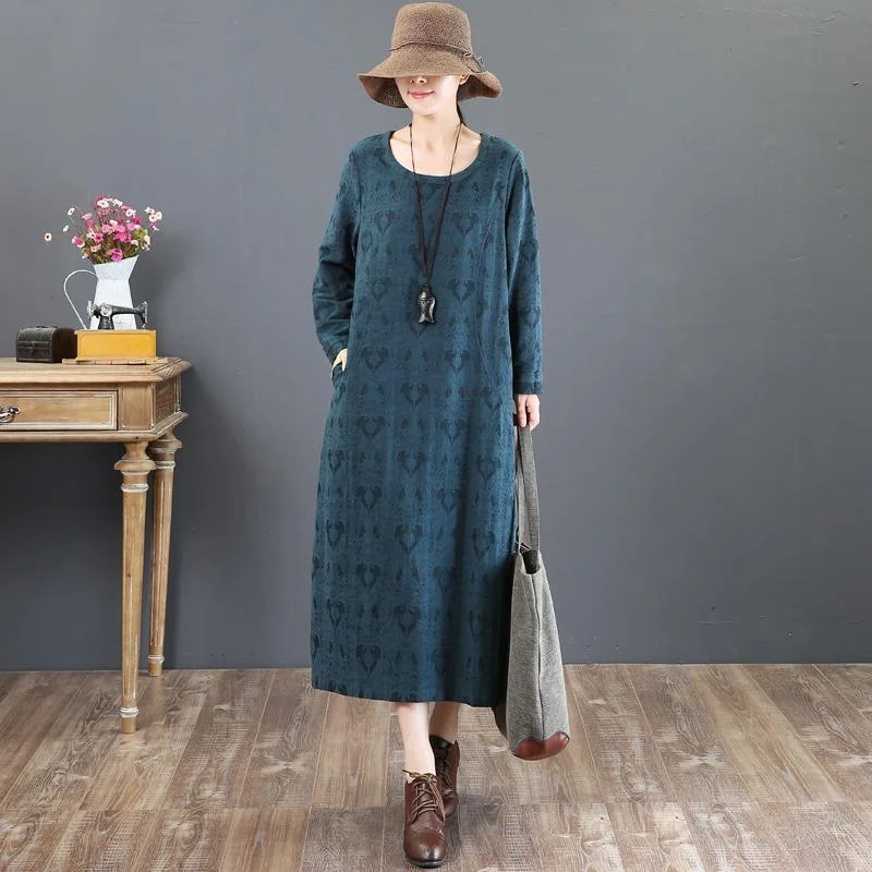 women green cotton maxi dress plus size clothing prints traveling dress top quality o neck kaftans Classic V-Neck Maxi Dress