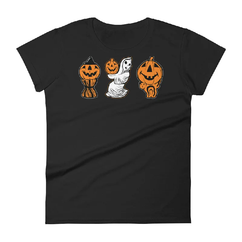 3 Halloween Blowmolds Women's short sleeve t-shirt Front Pockets Side Pockets Patch Pockets