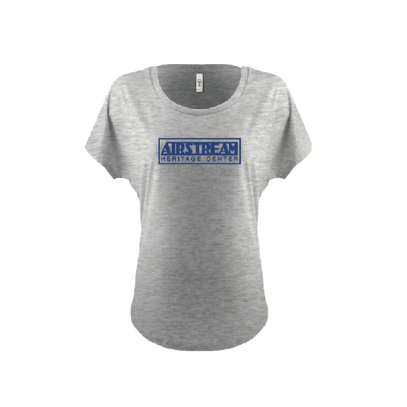 Airstream Heritage Center Womens Slouchy T-Shirt Denim Fabric Leather Fabric Suede Fabric