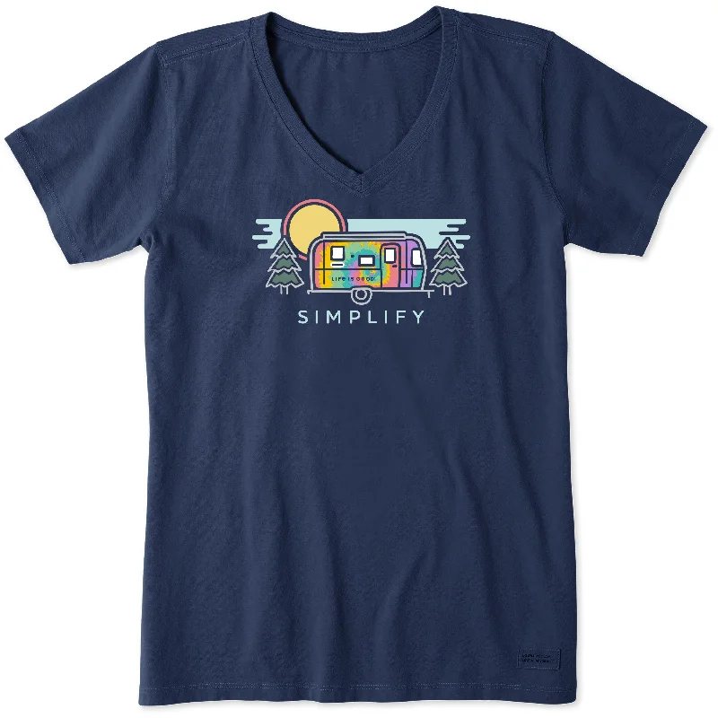 Airstream Tie Dye Simplify Camper Women's V-Neck T-Shirt by Life is Good® Graphic T-Shirt Round Neck Polyester