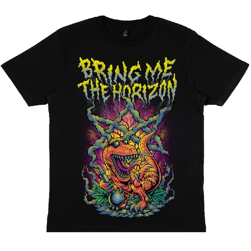 BRING ME THE HORIZON Attractive T-Shirt, Smoking Dinosaur Solid Print Embellished