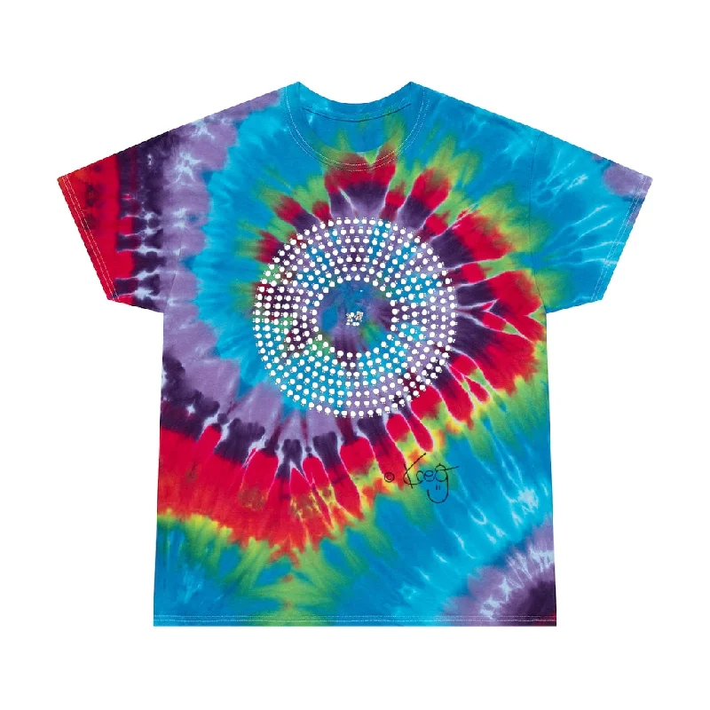 Circle Artist,Tie-Dye Tee, Spiral Embroidered Appliqued Beaded