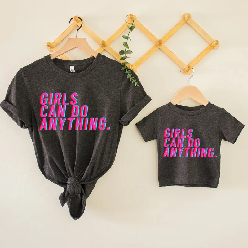 Girls Can Do Anything Vibe Charcoal Heather T-Shirts Welt Pockets Slit Pockets Flap Pockets