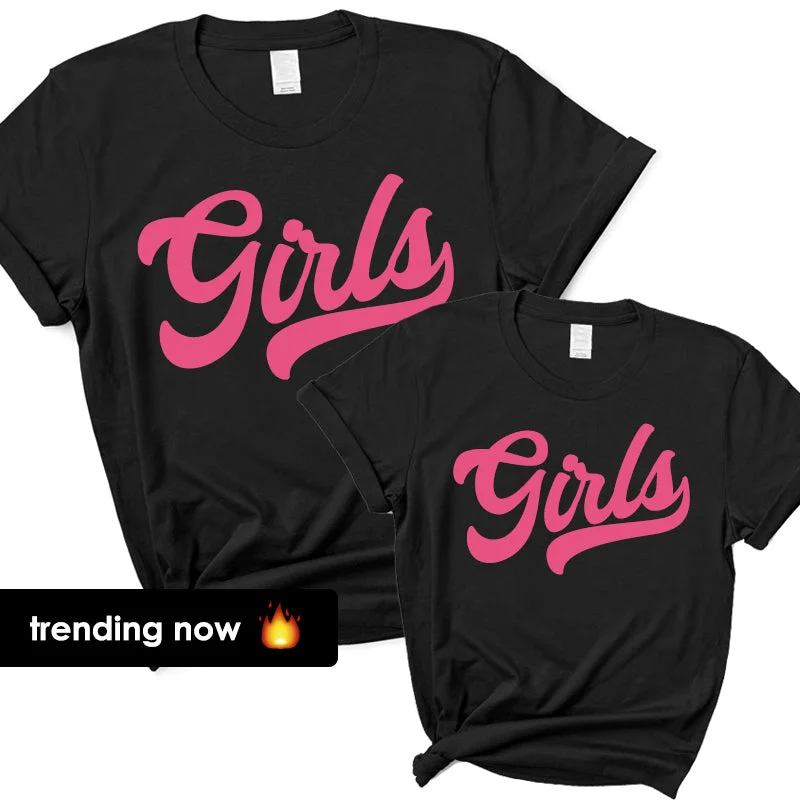 GIRLS University Script Matching Black T-Shirts Houndstooth Herringbone Solid