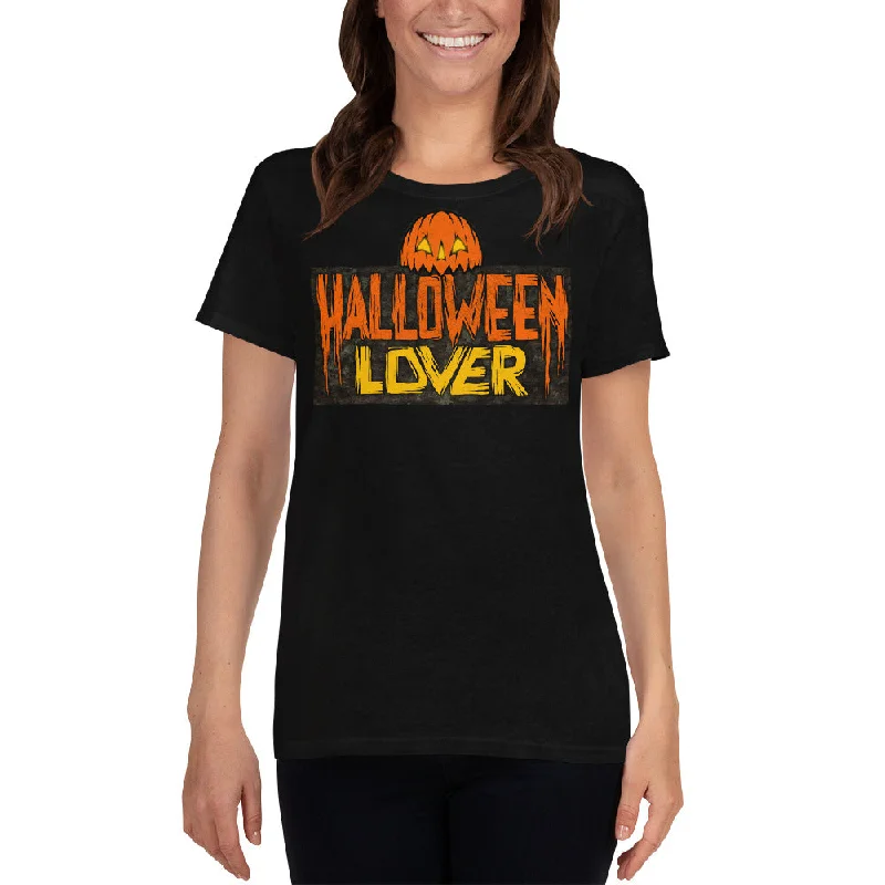 Halloween Lover Women's short sleeve t-shirt Collared T-Shirt Boat Neck A-Line