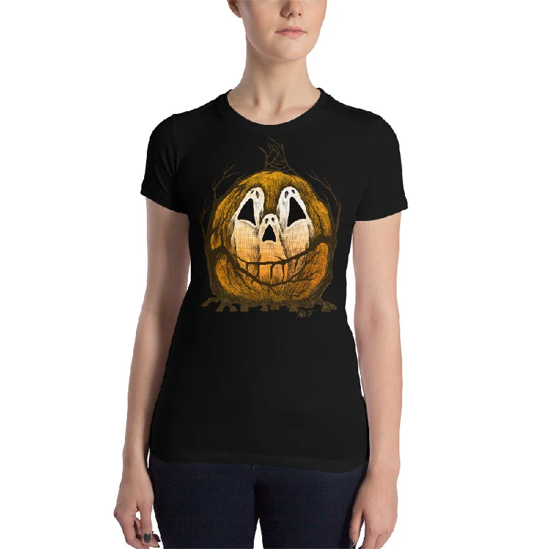 Halloween Spirits Women’s Slim Fit T-Shirt Hooded Caped Shawl Collar