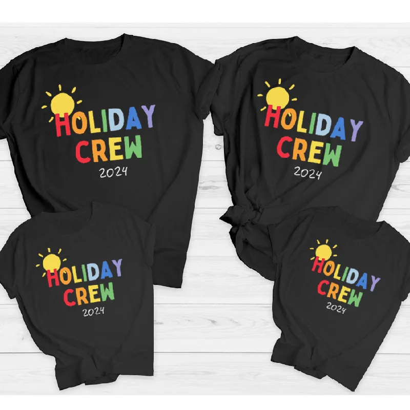 Holiday Crew 2024 Multi Family Matching Black T-Shirts Graphic T-Shirt Round Neck Polyester