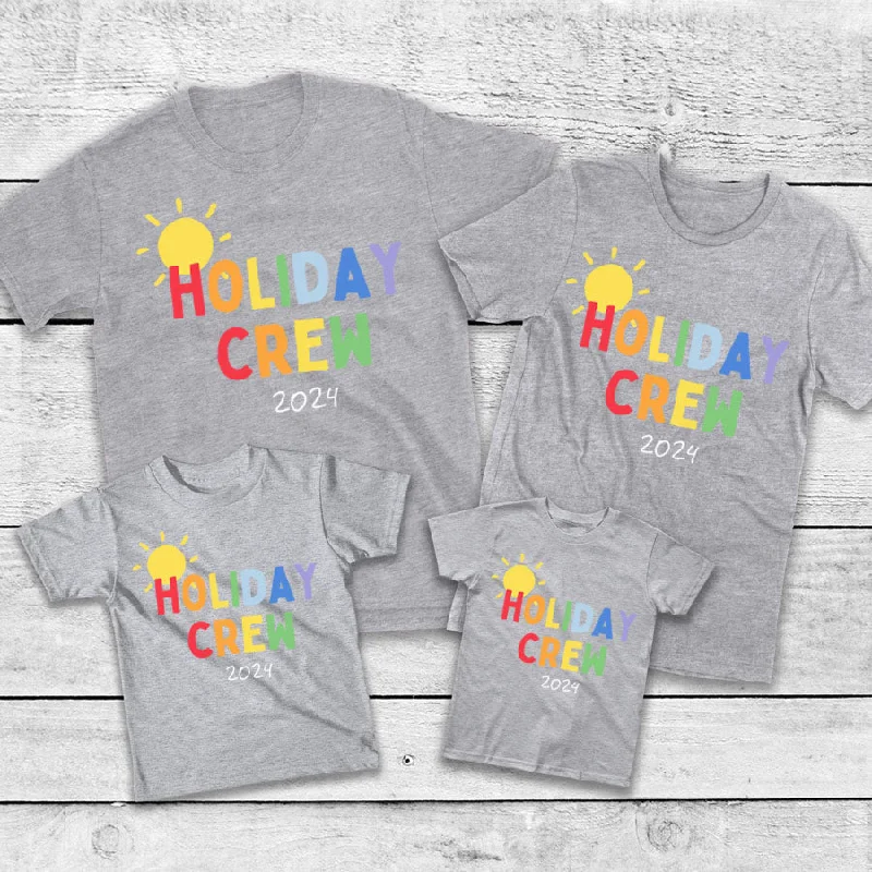 Holiday Crew 2024 Multi Family Matching Grey T-Shirts V-Neck T-Shirt Long Sleeve Cotton