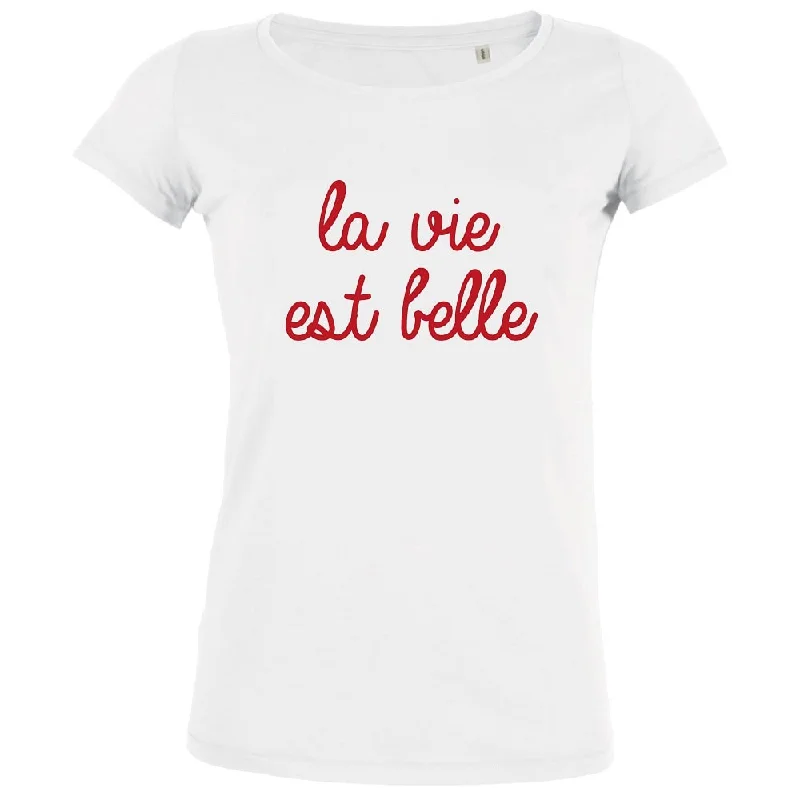 La Vie Est Belle Women's Organic Tee Seamless Knitted Crochet