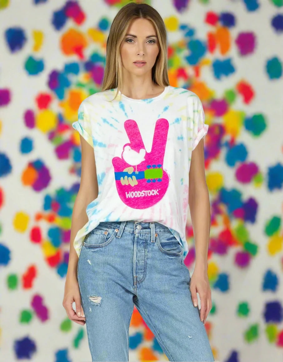 Lauren Moshi Wolf Woodstock Peace Tee Boxy Fit Fitted Loose