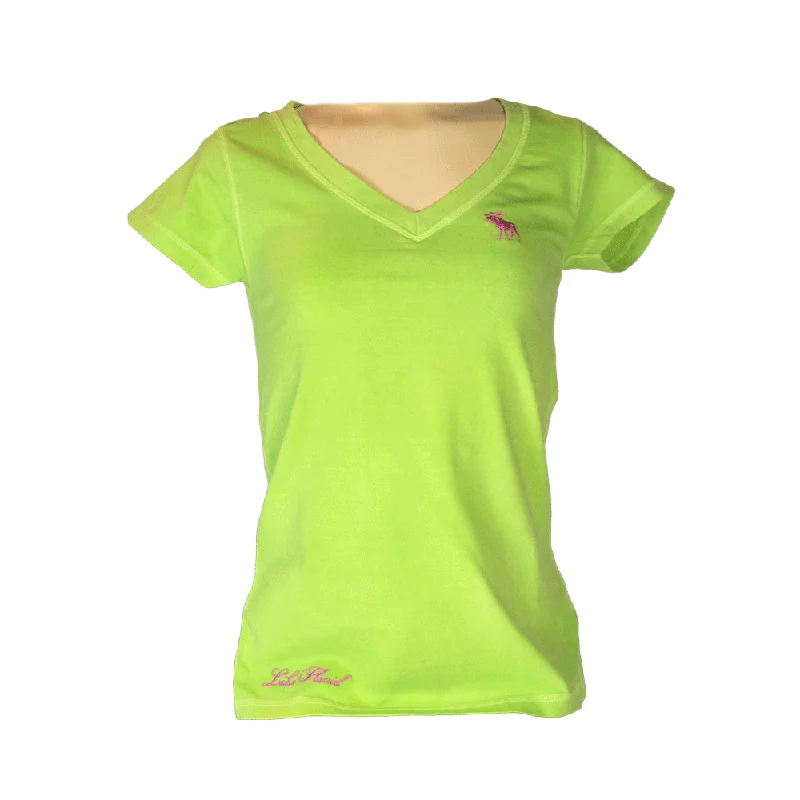 Lime Short Sleeve Women's V-Neck T-Shirt Chenille Brocade Lace