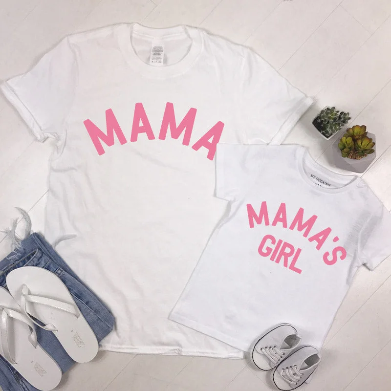 Mama & Mama's Girl Classic White/Pink T-Shirts Hooded Caped Shawl Collar