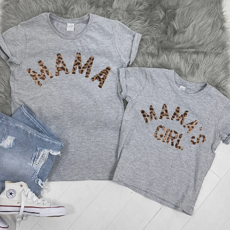 Mama & Mama's Girl Leopard T-Shirts (MRK X) Solid Print Embellished