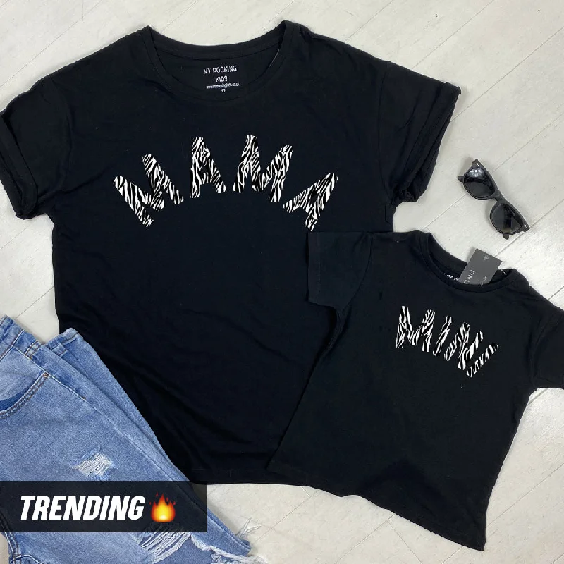 Mama & Mini Mum & Kid Zebra Matching T-Shirts Black (MRK X) Lace Blend Ribbed Blend Corduroy Blend