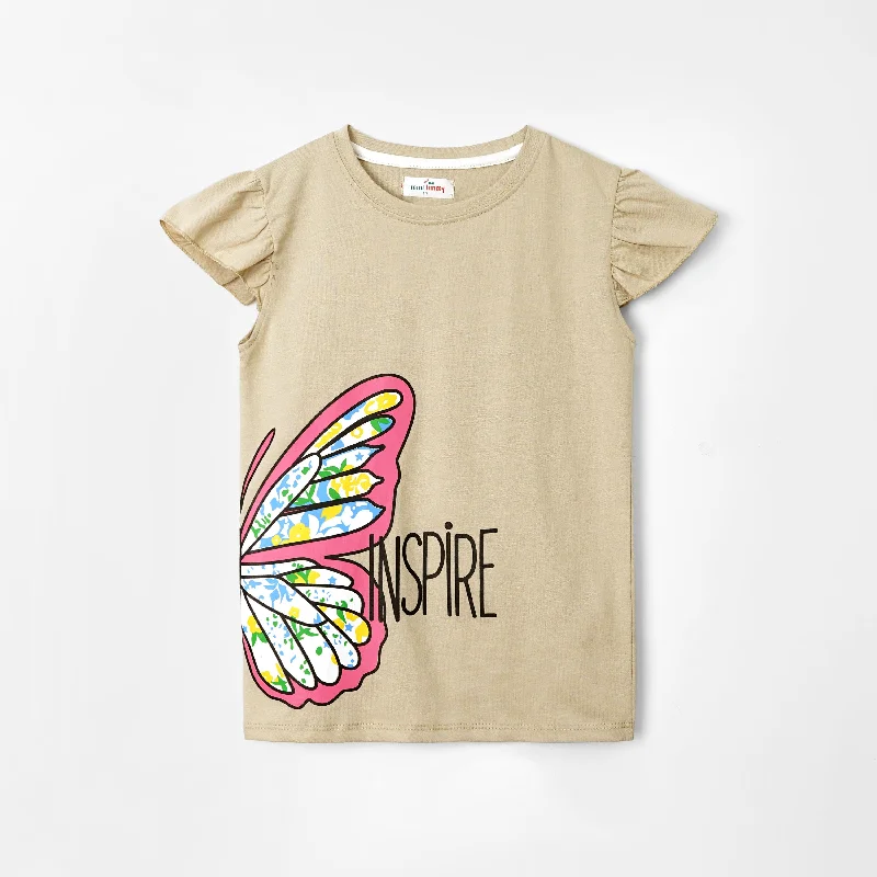 Girls Soft Cotton Butterfly Printed T-Shirt Layered Multi-layer Single Layer