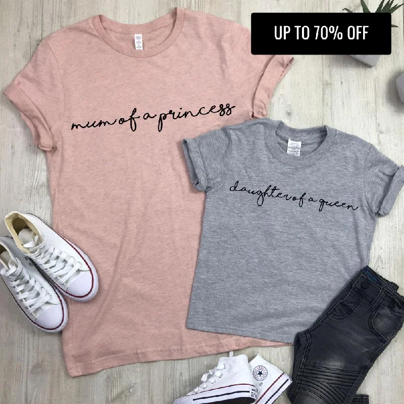 Mum Of A Princess/Daughter Of A Queen Matching Tees (MRK X) Oversized T-Shirt Spandex breathable